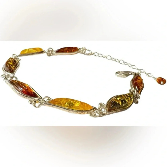 Tricolor Baltic Amber Sterling Silver Bracelet - Picture 2 of 7